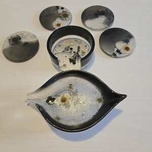 Elegant Black and White Resin Coaster Set